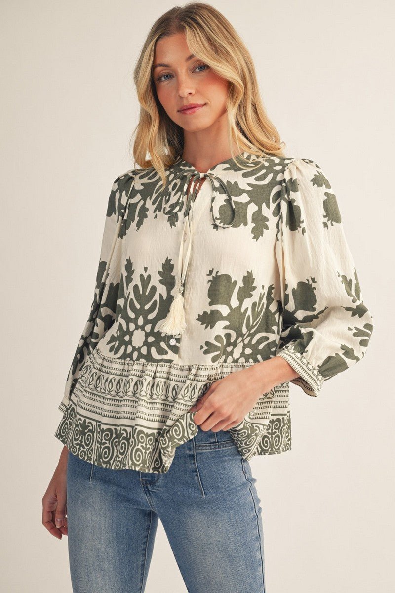 Ruffle Hem Keyhole Tie Top - Chandeliers Boutique ny