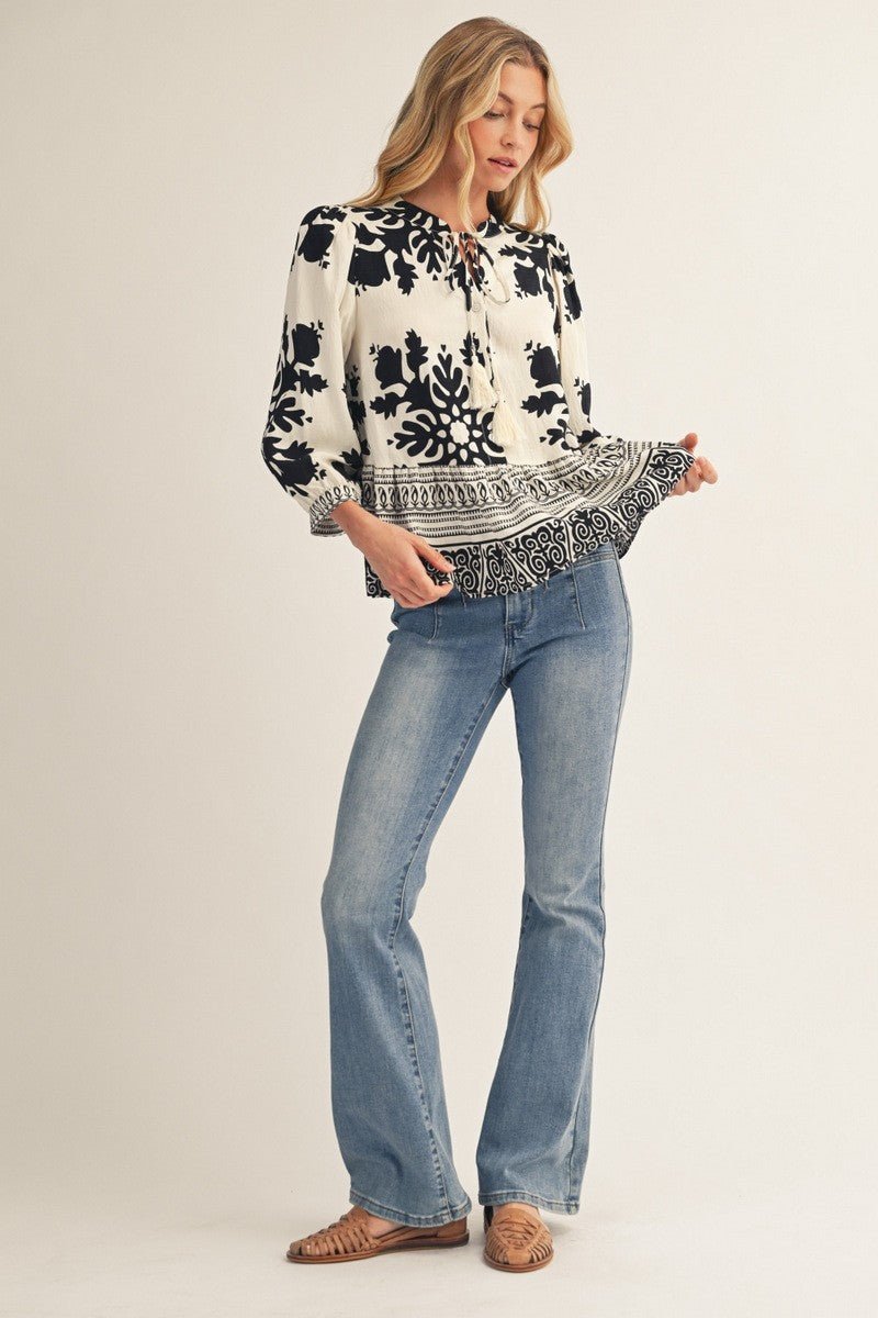 Ruffle Hem Keyhole Tie Top - Chandeliers Boutique ny