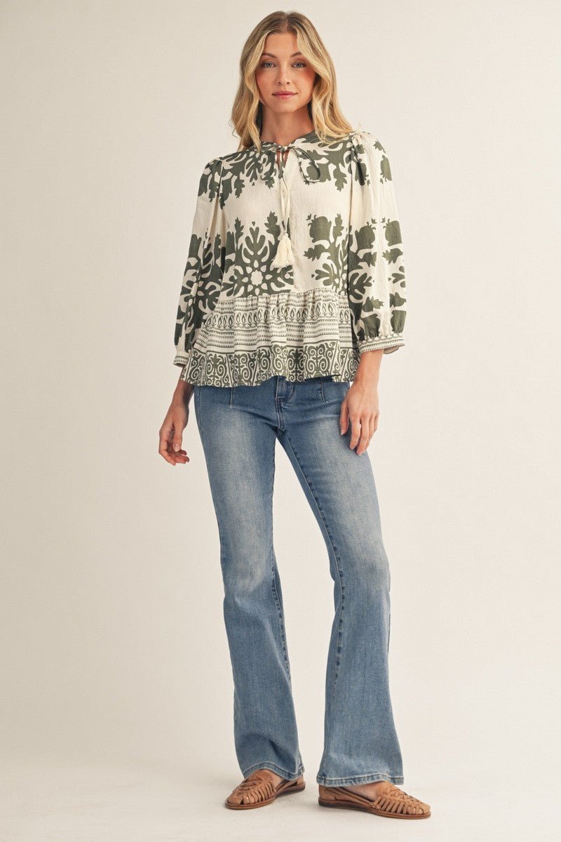 Ruffle Hem Keyhole Tie Top - Chandeliers Boutique ny
