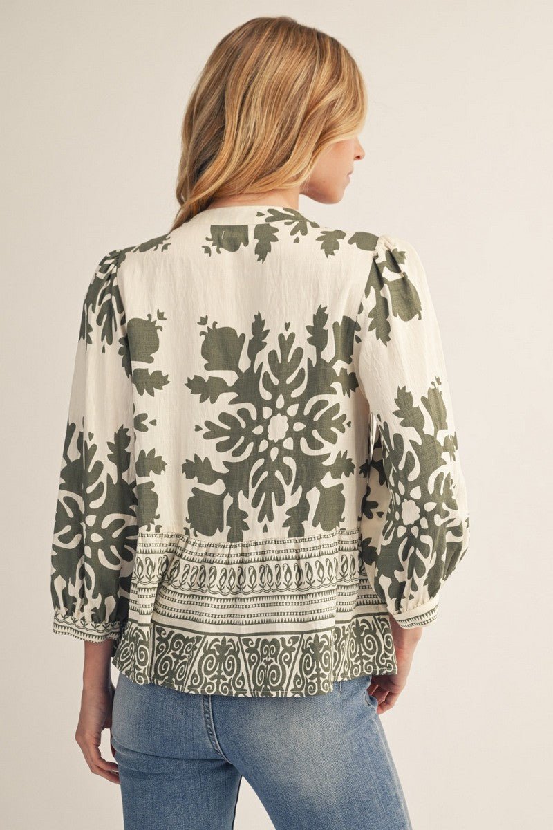 Ruffle Hem Keyhole Tie Top - Chandeliers Boutique ny