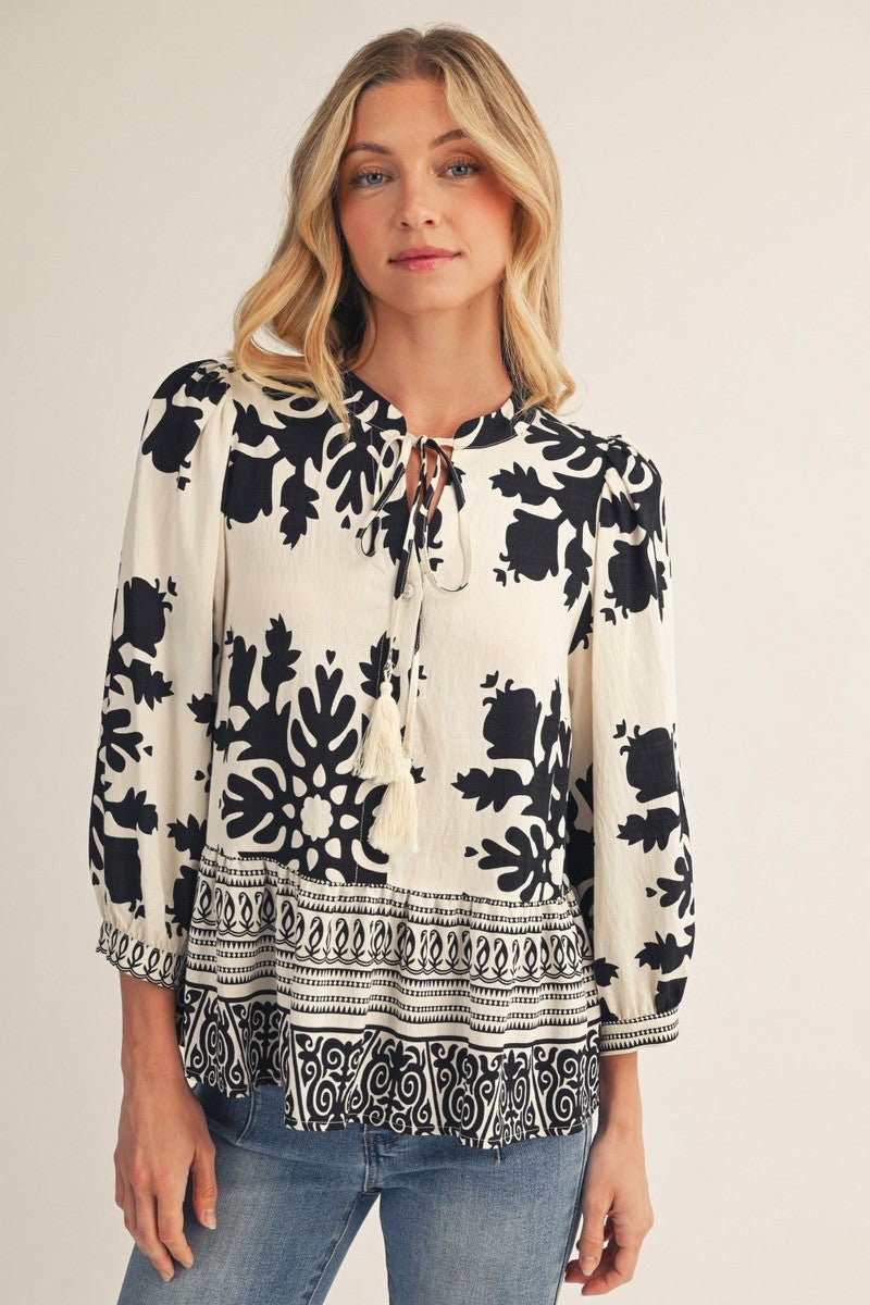 Ruffle Hem Keyhole Tie Top - Chandeliers Boutique ny