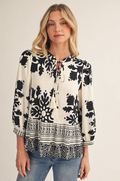 Ruffle Hem Keyhole Tie Top - Chandeliers Boutique ny