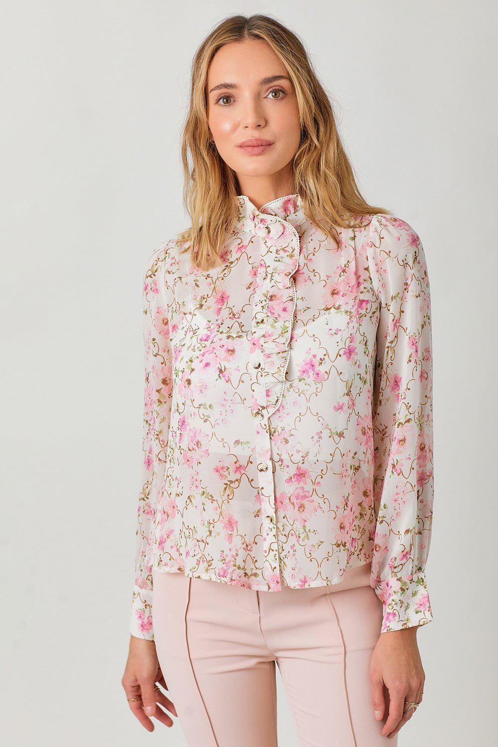 Ruffle Neck Blouse - Chandeliers Boutique ny