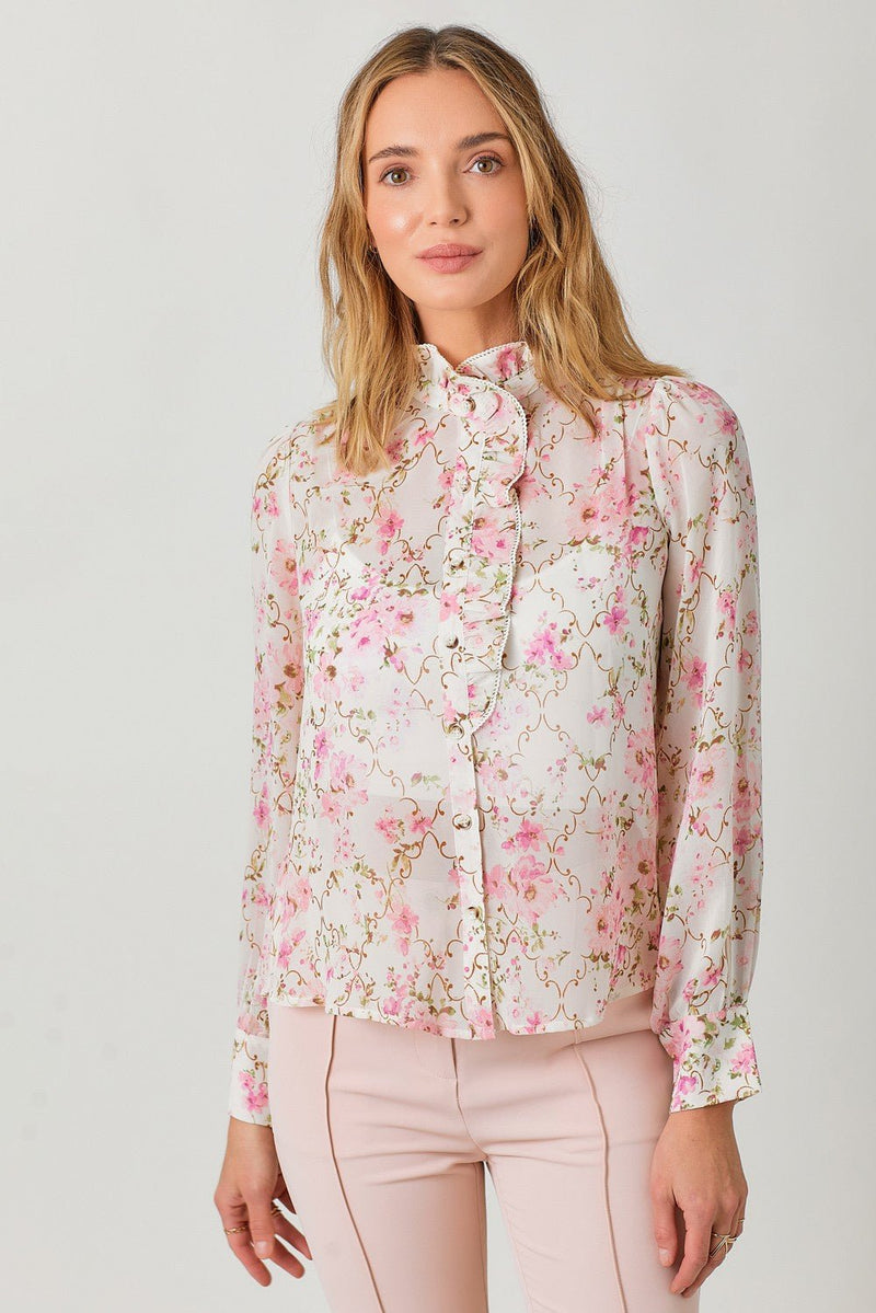 Ruffle Neck Blouse - Chandeliers Boutique ny