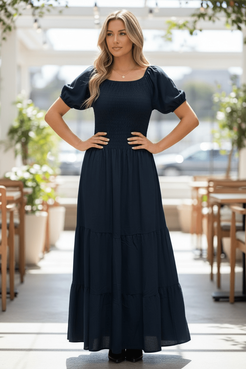 Ruffle Peasant Dress - Chandeliers Boutique ny