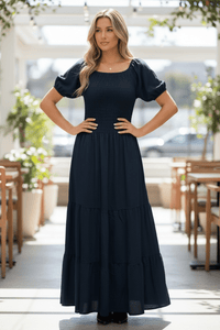 Ruffle Peasant Dress - Chandeliers Boutique ny