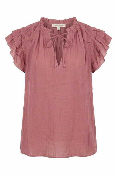 Ruffle Sleeve Tie Front Top - Chandeliers Boutique ny