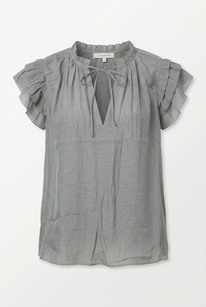 Ruffle Sleeve Tie Front Top - Chandeliers Boutique ny