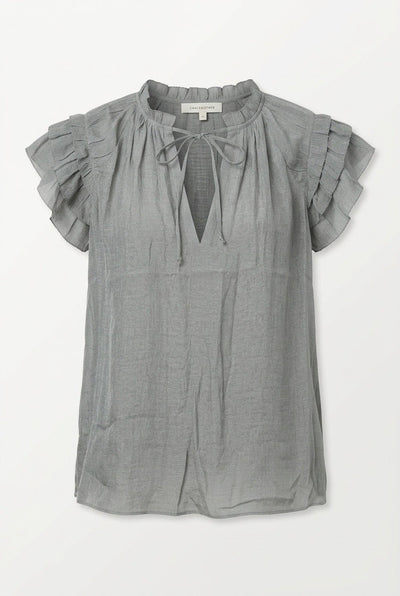 Ruffle Sleeve Tie Front Top - Chandeliers Boutique ny