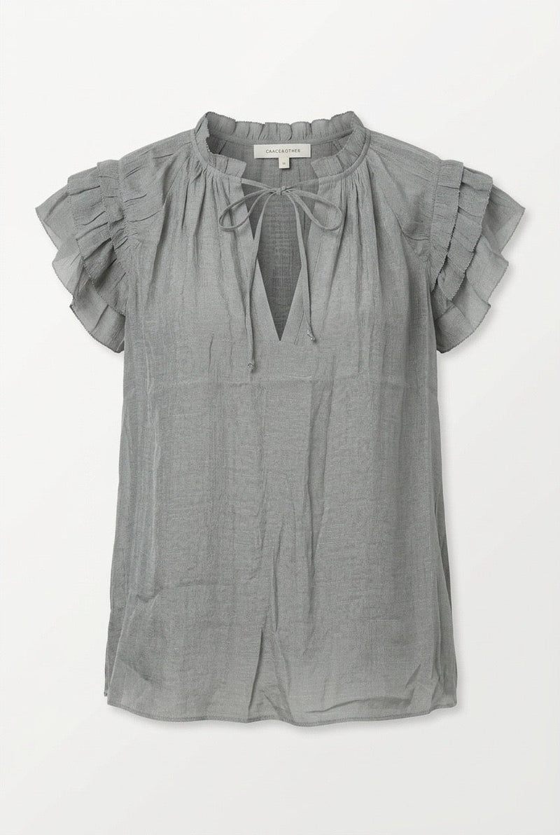 Ruffle Sleeve Tie Front Top - Chandeliers Boutique ny