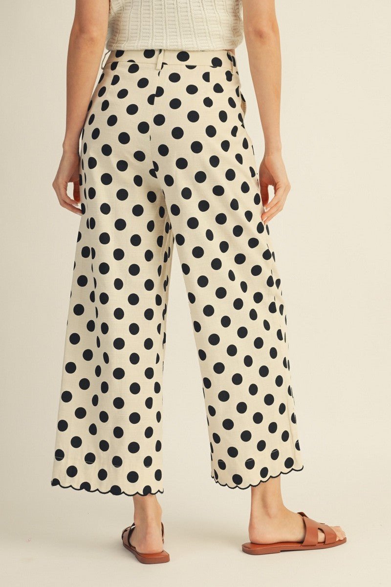 Scallop Edge Detail Polka Dot Pants - Chandeliers Boutique ny