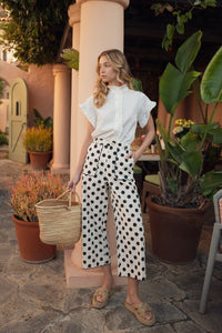 Scallop Edge Detail Polka Dot Pants - Chandeliers Boutique ny