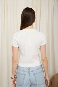 Scalloped Short Sleeve Button Down Knit Cardigan - Chandeliers Boutique ny