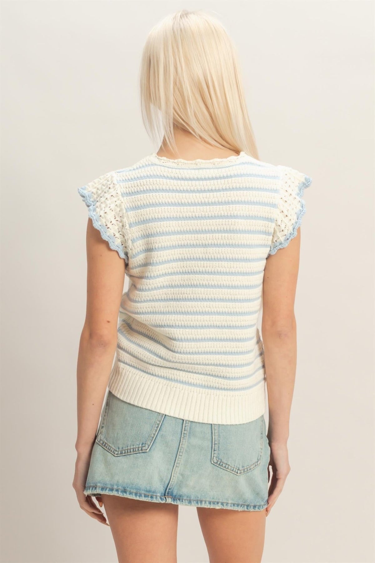 Scalloped Stripe Ruffle Sleeve Top - Chandeliers Boutique ny