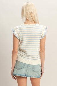 Scalloped Stripe Ruffle Sleeve Top - Chandeliers Boutique ny