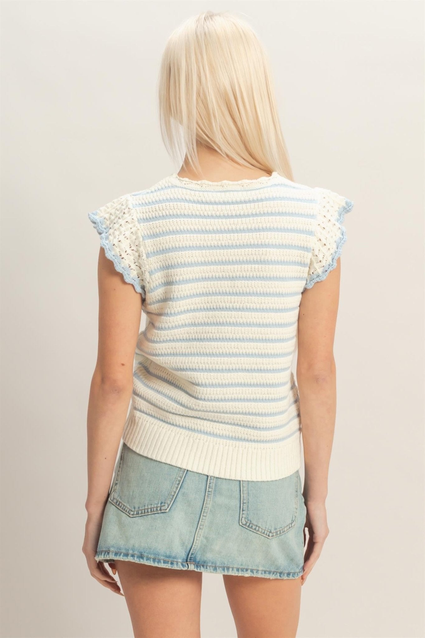 Scalloped Stripe Ruffle Sleeve Top - Chandeliers Boutique ny