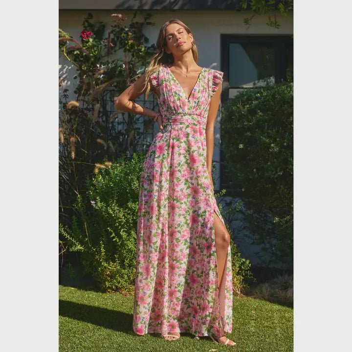 Send Love Plunging Tuck Maxi Dress - Chandeliers Boutique ny