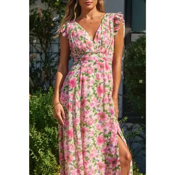 Send Love Plunging Tuck Maxi Dress - Chandeliers Boutique ny