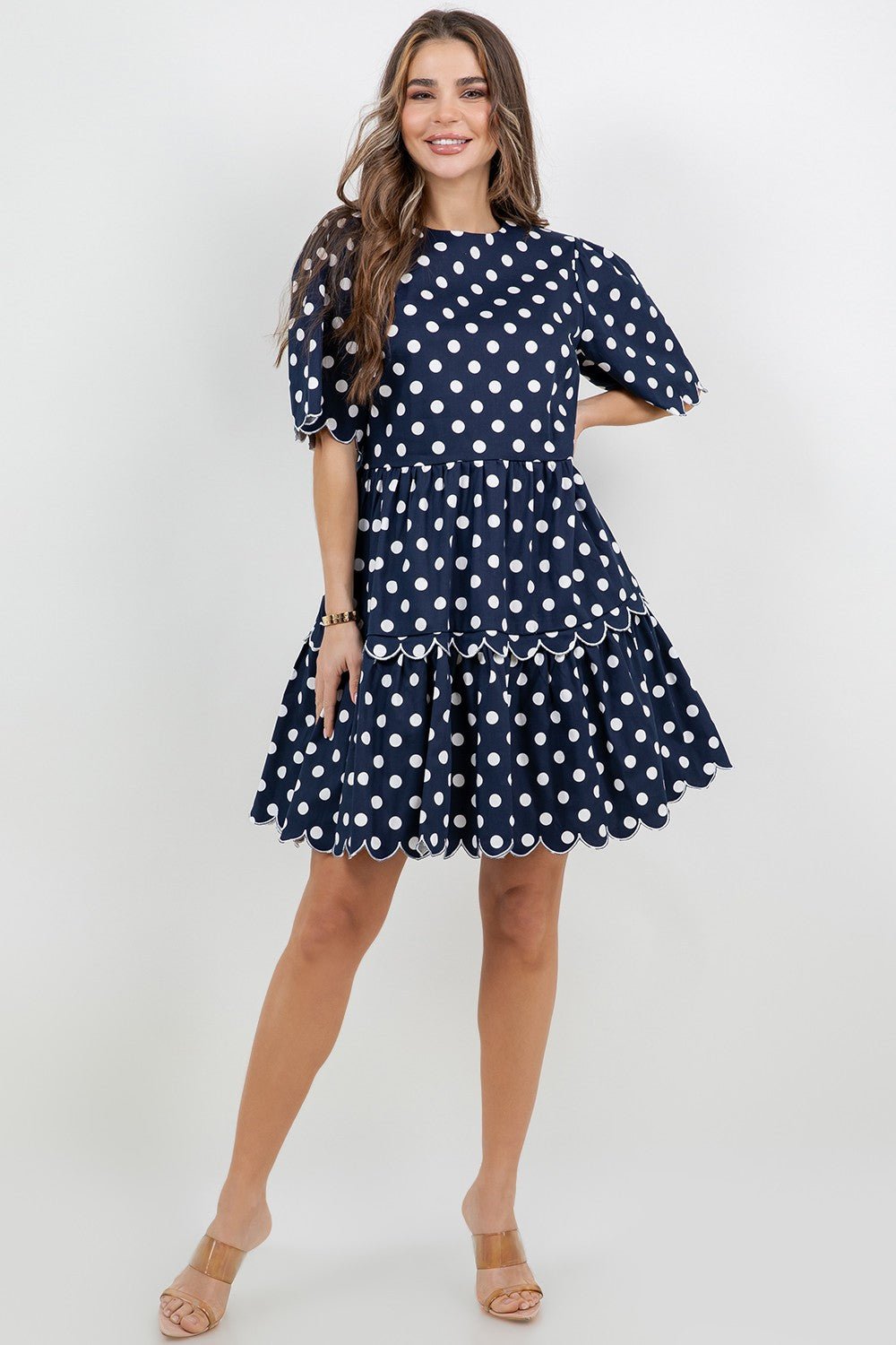 Short Sleeve Tiered Dress With Embroidery - Chandeliers Boutique ny