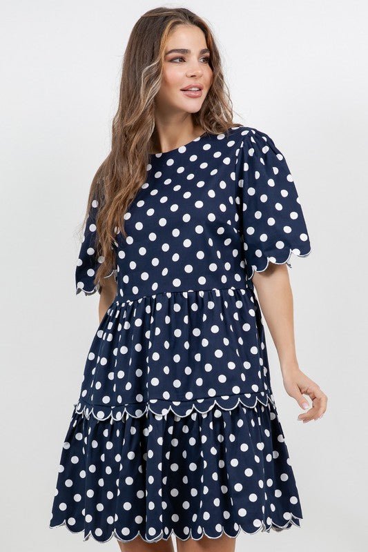 Short Sleeve Tiered Dress With Embroidery - Chandeliers Boutique ny