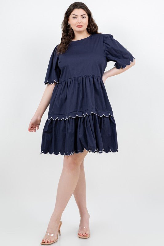 Short Sleeve Tiered Dress With Embroidery - Chandeliers Boutique ny