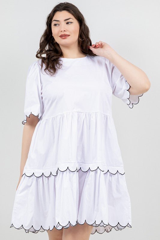 Short Sleeve Tiered Dress With Embroidery - Chandeliers Boutique ny