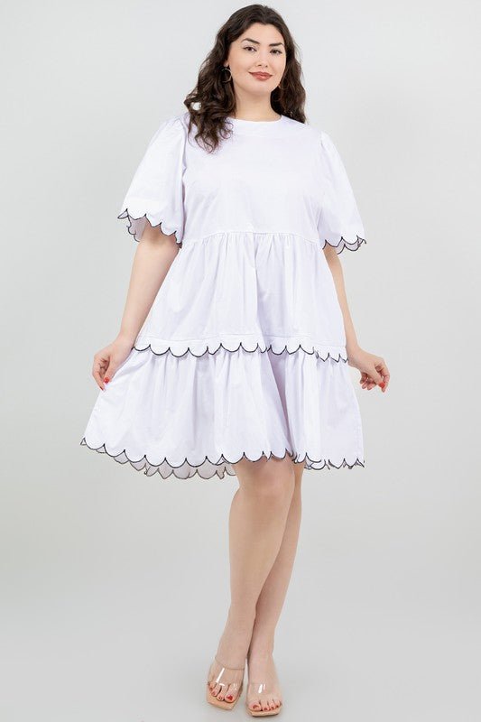 Short Sleeve Tiered Dress With Embroidery - Chandeliers Boutique ny