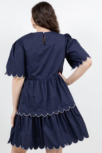 Short Sleeve Tiered Dress With Embroidery - Chandeliers Boutique ny
