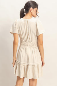 Short Sleeve Tuck Skirt Dress - Chandeliers Boutique ny