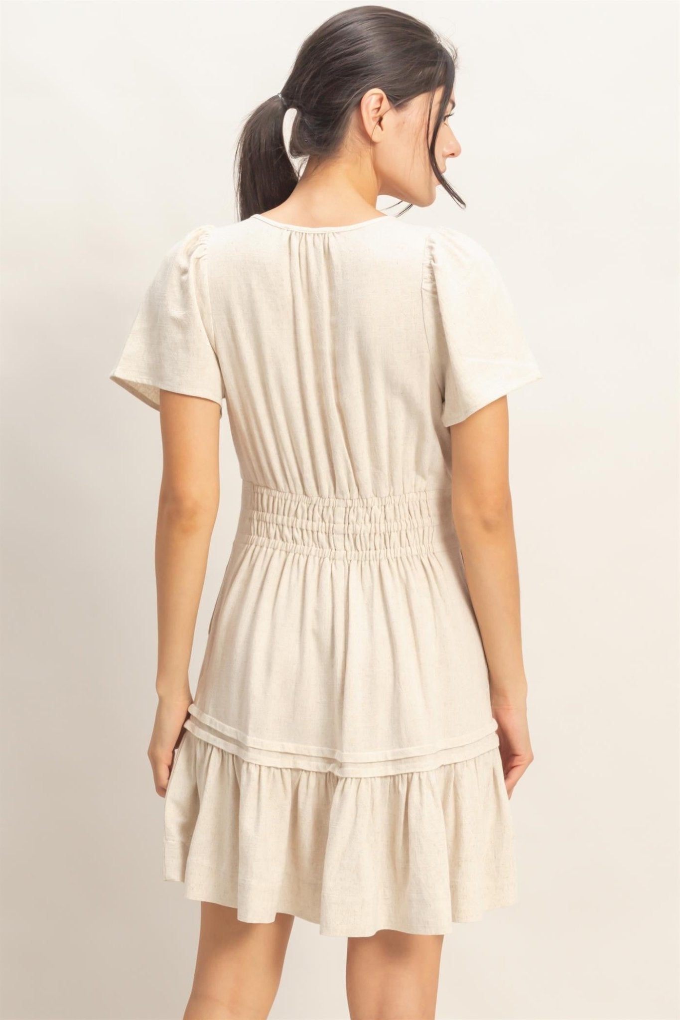 Short Sleeve Tuck Skirt Dress - Chandeliers Boutique ny