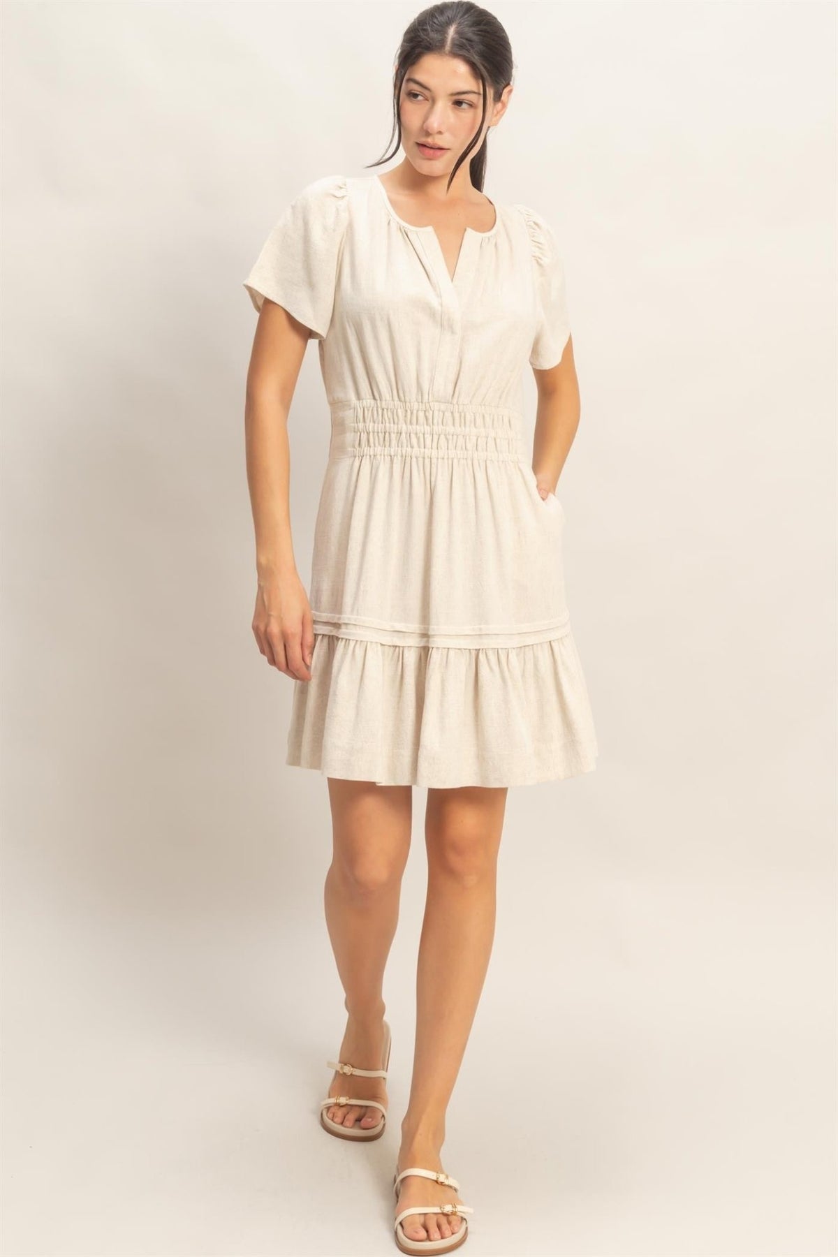 Short Sleeve Tuck Skirt Dress - Chandeliers Boutique ny