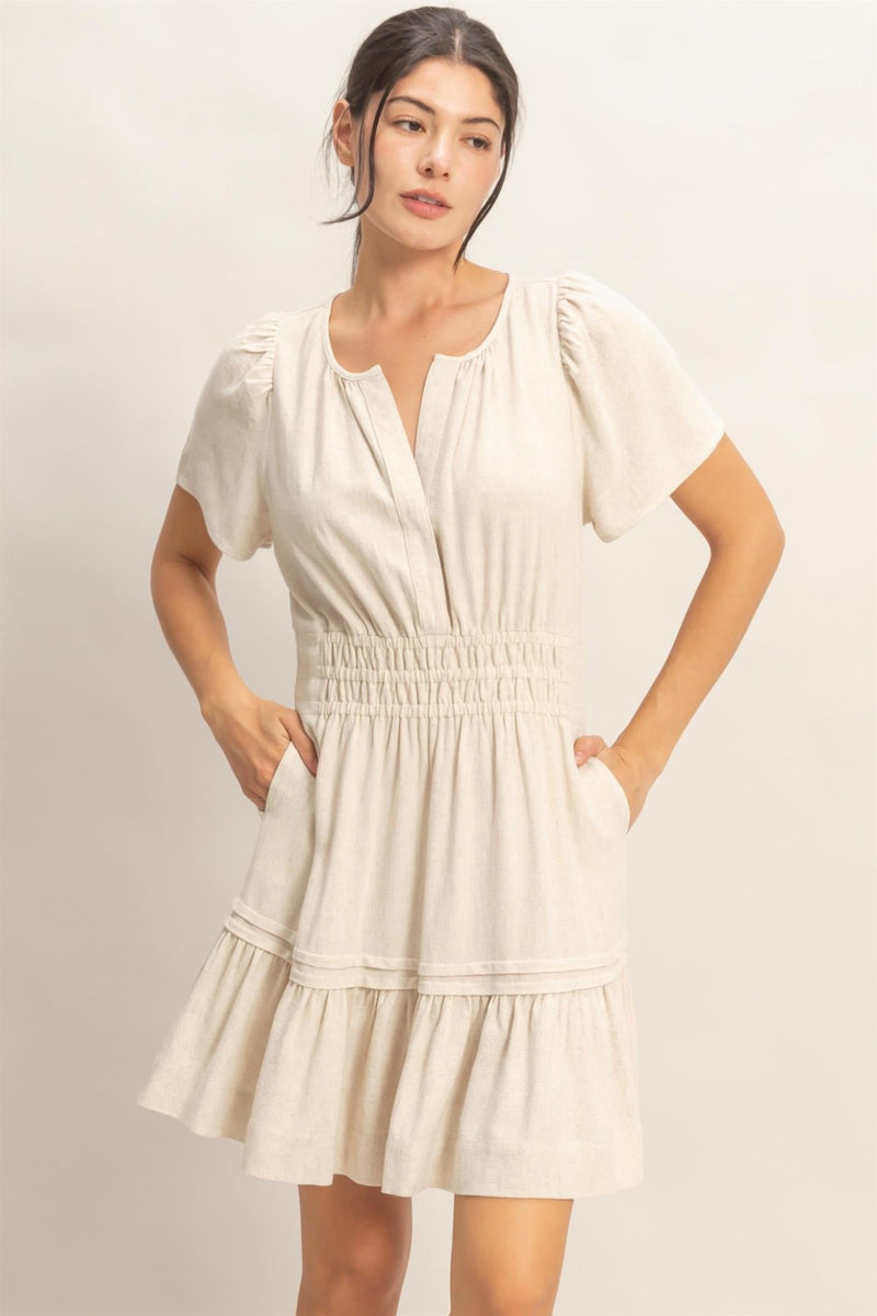 Short Sleeve Tuck Skirt Dress - Chandeliers Boutique ny