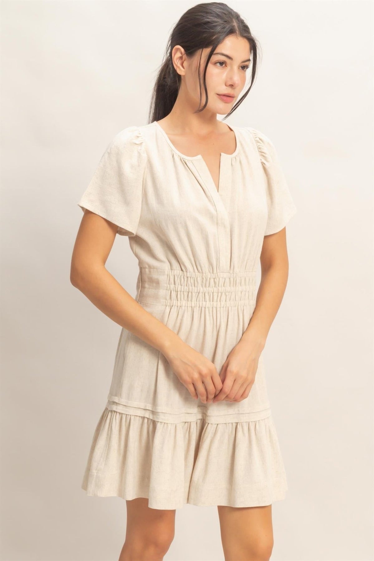 Short Sleeve Tuck Skirt Dress - Chandeliers Boutique ny