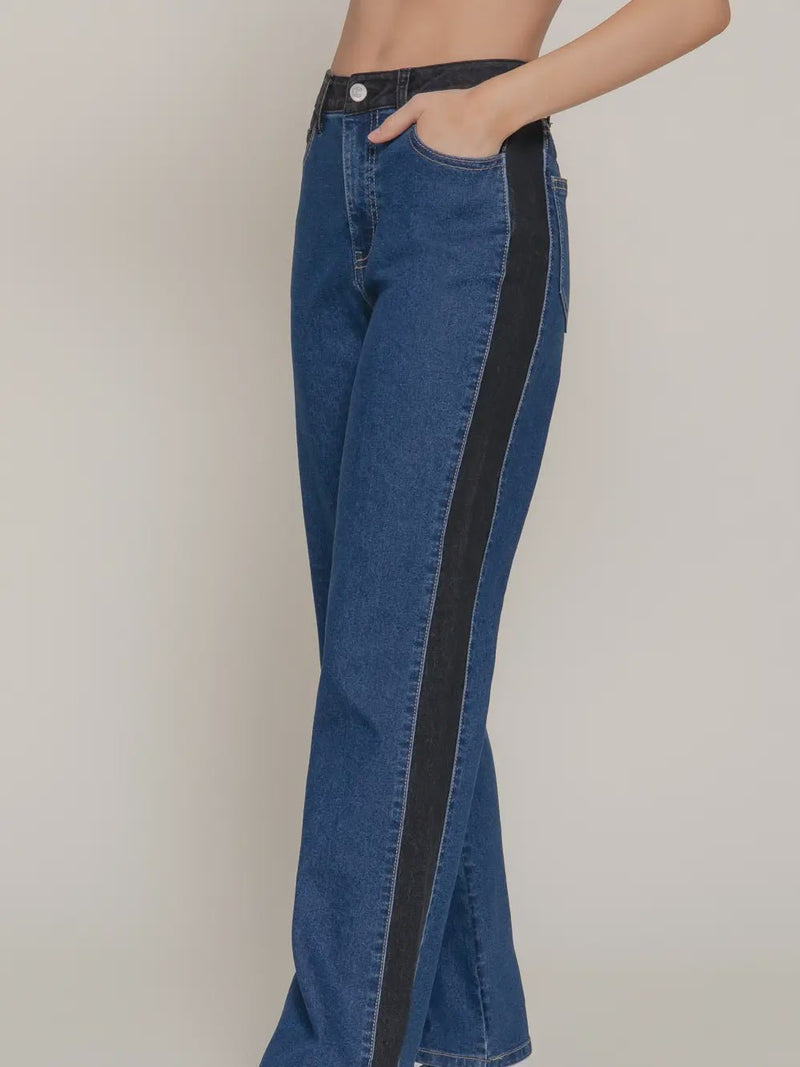 Side Contrast Color Straight Fit Denim Pants - Chandeliers Boutique ny