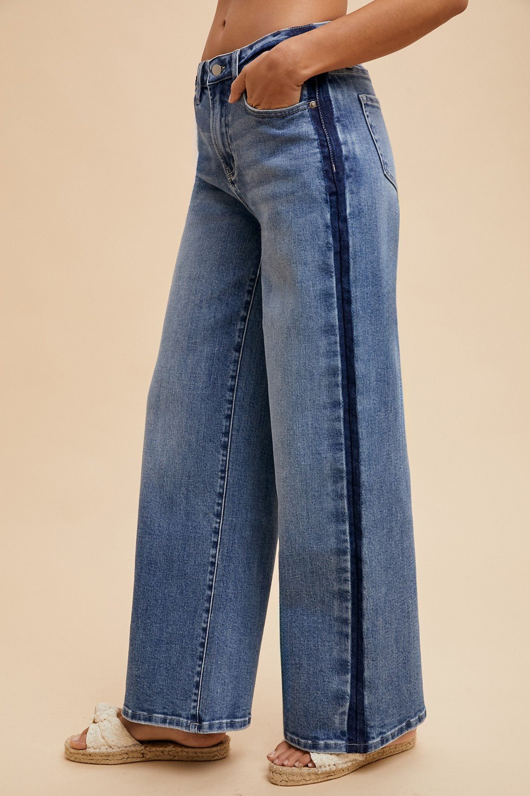 Side Stripe High - rise Straight Leg Jean - Chandeliers Boutique ny