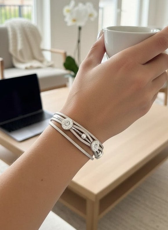 Silver Crystal Magnetic Boho Bracelet with Rhinestone Embellishments - Chandeliers Boutique ny