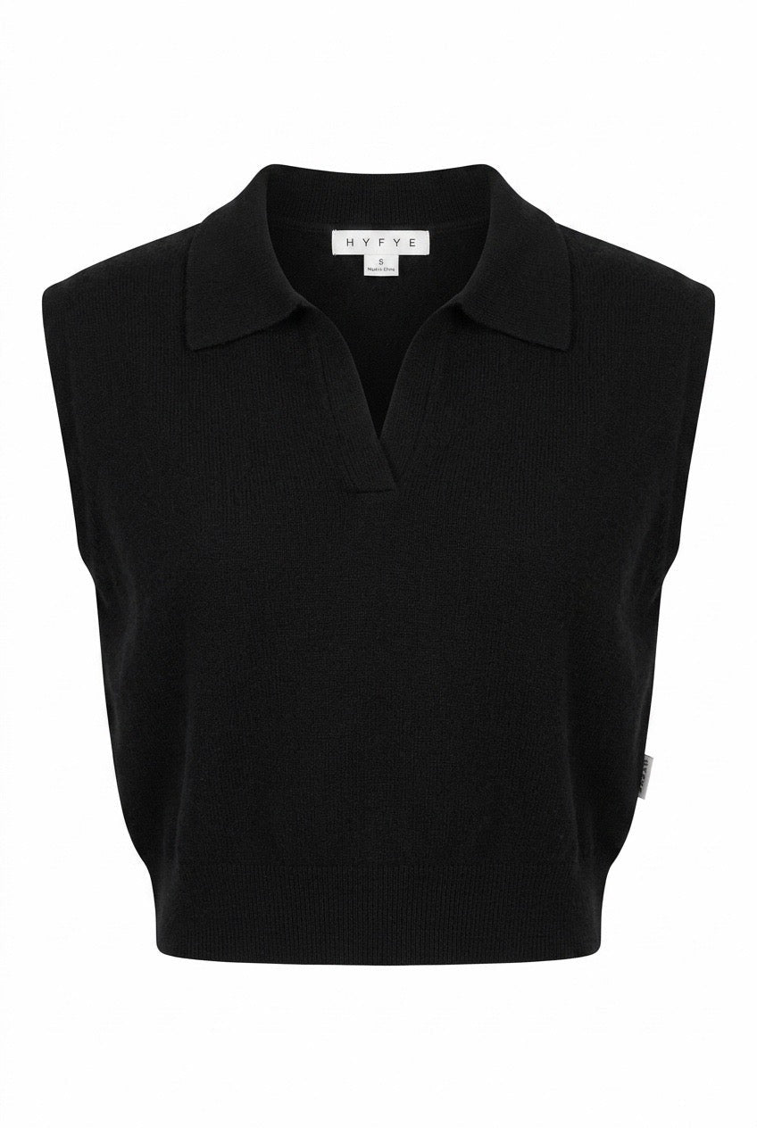 Sleeveless Collared Knit Top - Chandeliers Boutique ny