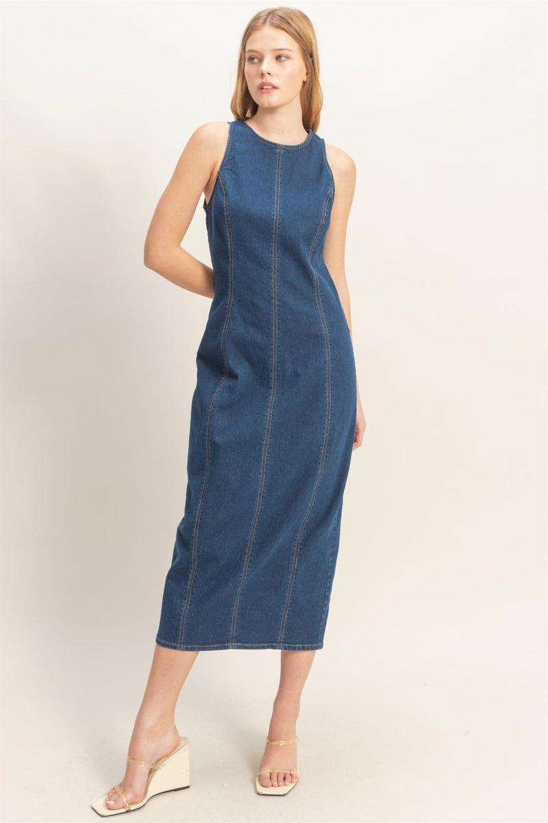 Sleeveless Denim Midi Dress - Chandeliers Boutique ny
