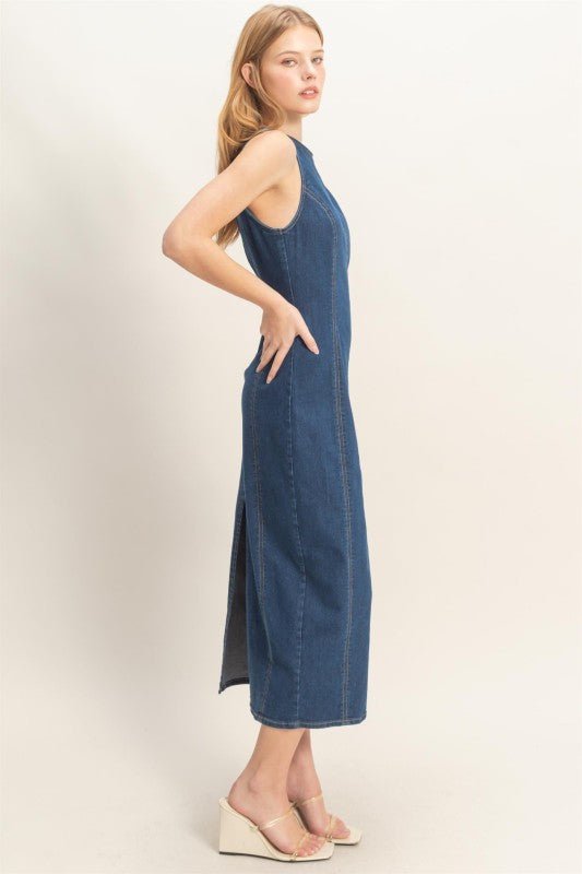 Sleeveless Denim Midi Dress - Chandeliers Boutique ny