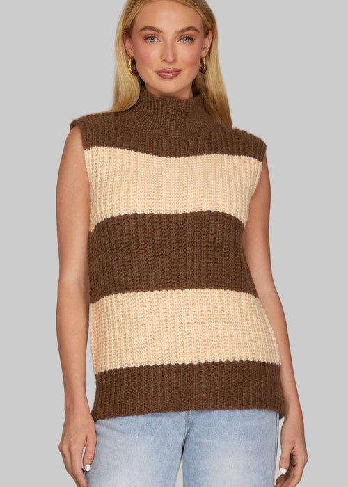 Sleeveless Mock Neck Striped Sweater - Chandeliers Boutique ny