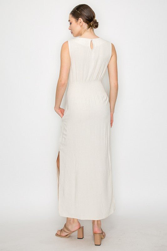 Smock Slit Ribbon Maxi Dress - Chandeliers Boutique ny