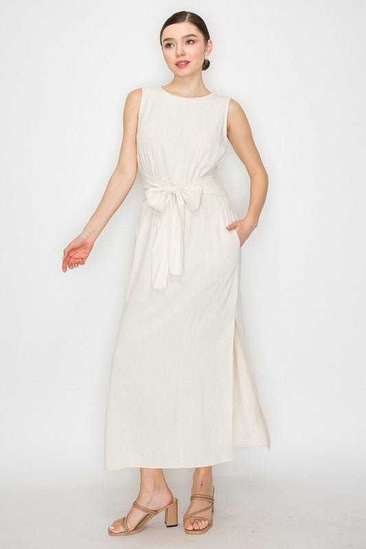 Smock Slit Ribbon Maxi Dress - Chandeliers Boutique ny