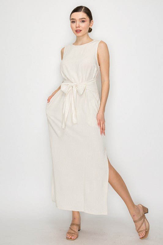 Smock Slit Ribbon Maxi Dress - Chandeliers Boutique ny