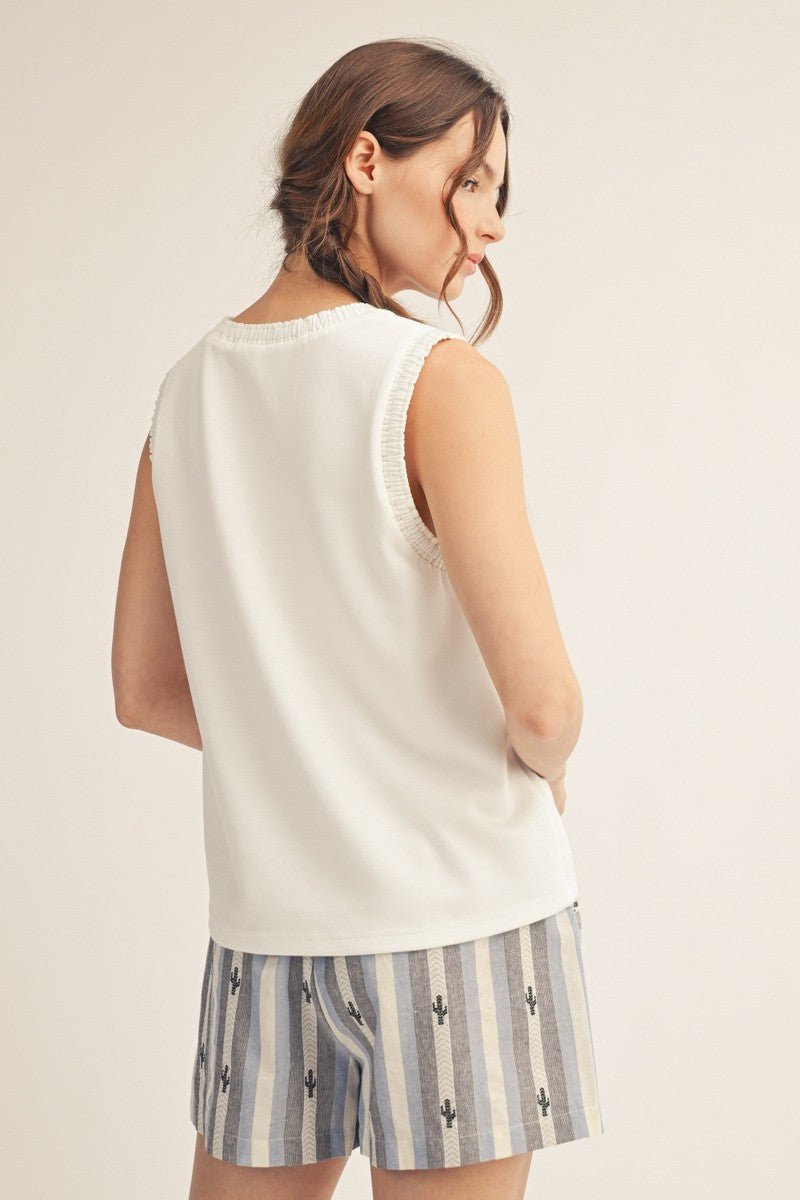 Smocked Edge Detail Casual Tank Top - Chandeliers Boutique ny