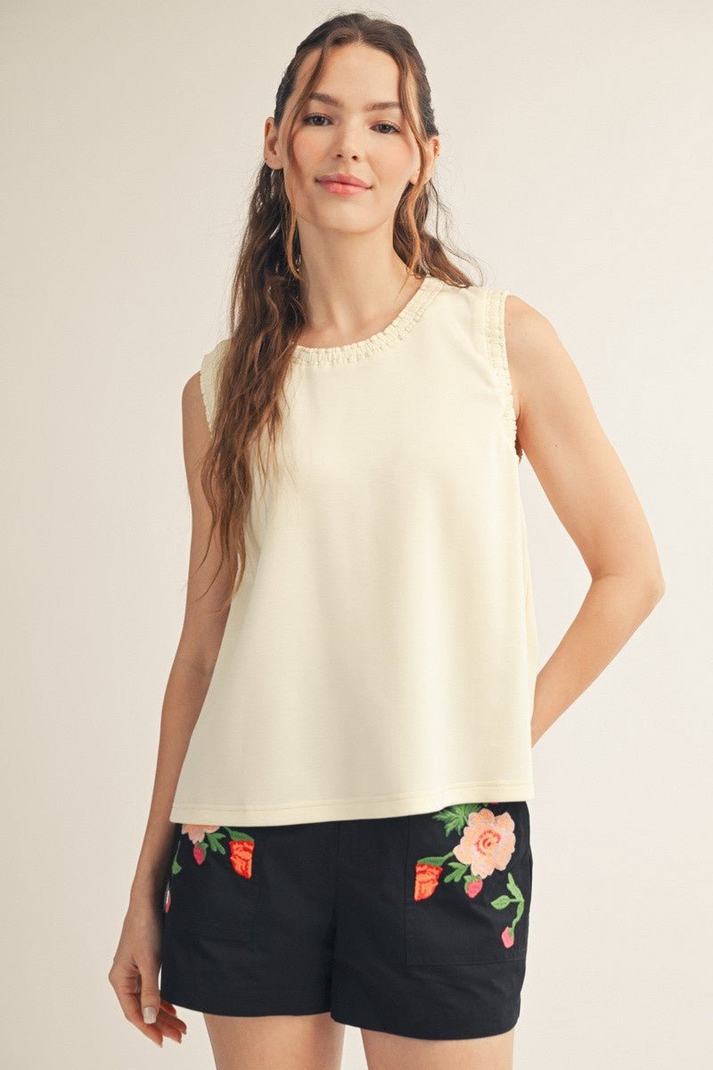 Smocked Edge Detail Casual Tank Top - Chandeliers Boutique ny
