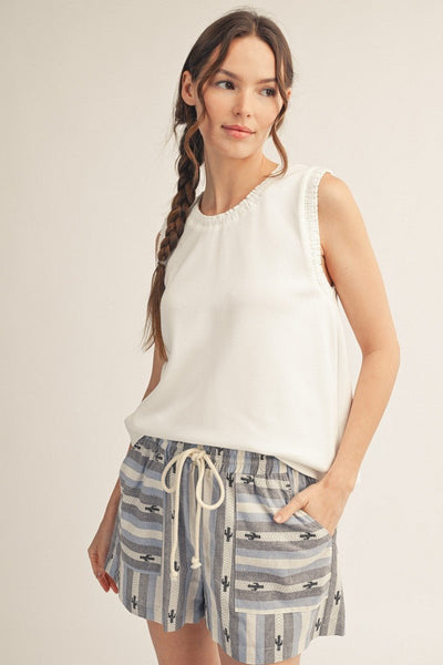 Smocked Edge Detail Casual Tank Top - Chandeliers Boutique ny