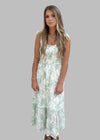 Smocked Sweetheart Ruffle Trim Midi Dress - Chandeliers Boutique ny