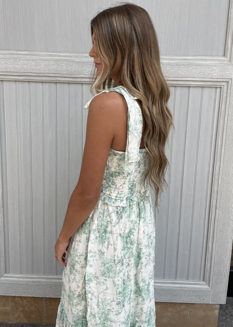 Smocked Sweetheart Ruffle Trim Midi Dress - Chandeliers Boutique ny