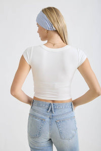 Snap Button Cropped Henley Ribbed Knit Top - Chandeliers Boutique ny