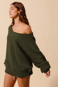 SO ME Loose Fit Exposed Seam Slouchy Boucle Sweater - Chandeliers Boutique ny